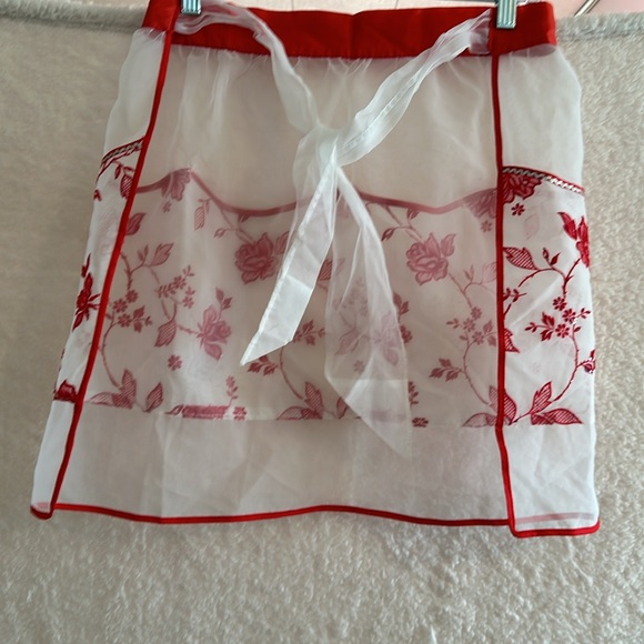 VINTAGE Handmade sheer apron with 20”ties. Floral stitched with sparkly sequins. - Picture 3 of 5